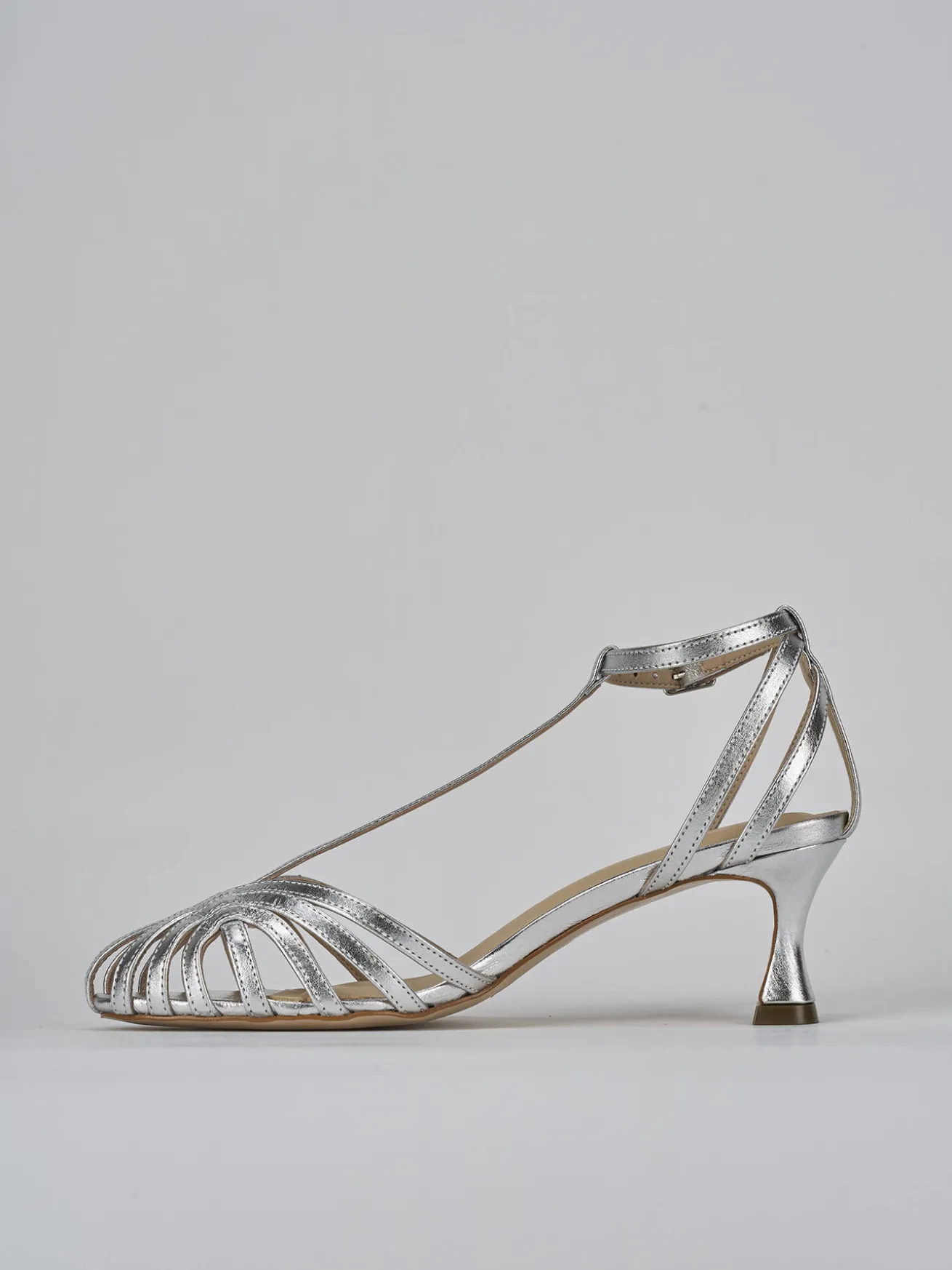 Sandali tacco 5cm pelle argento