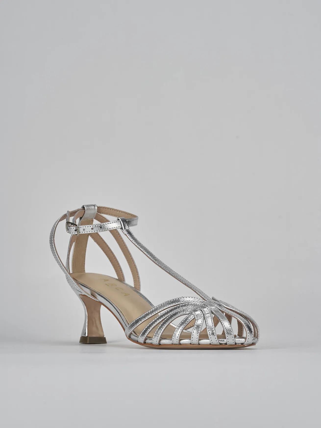 Sandali tacco 5cm pelle argento