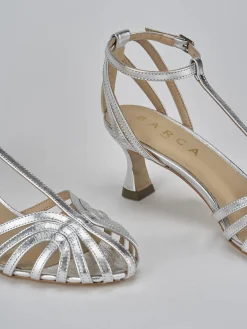 Sandali tacco 5cm pelle argento