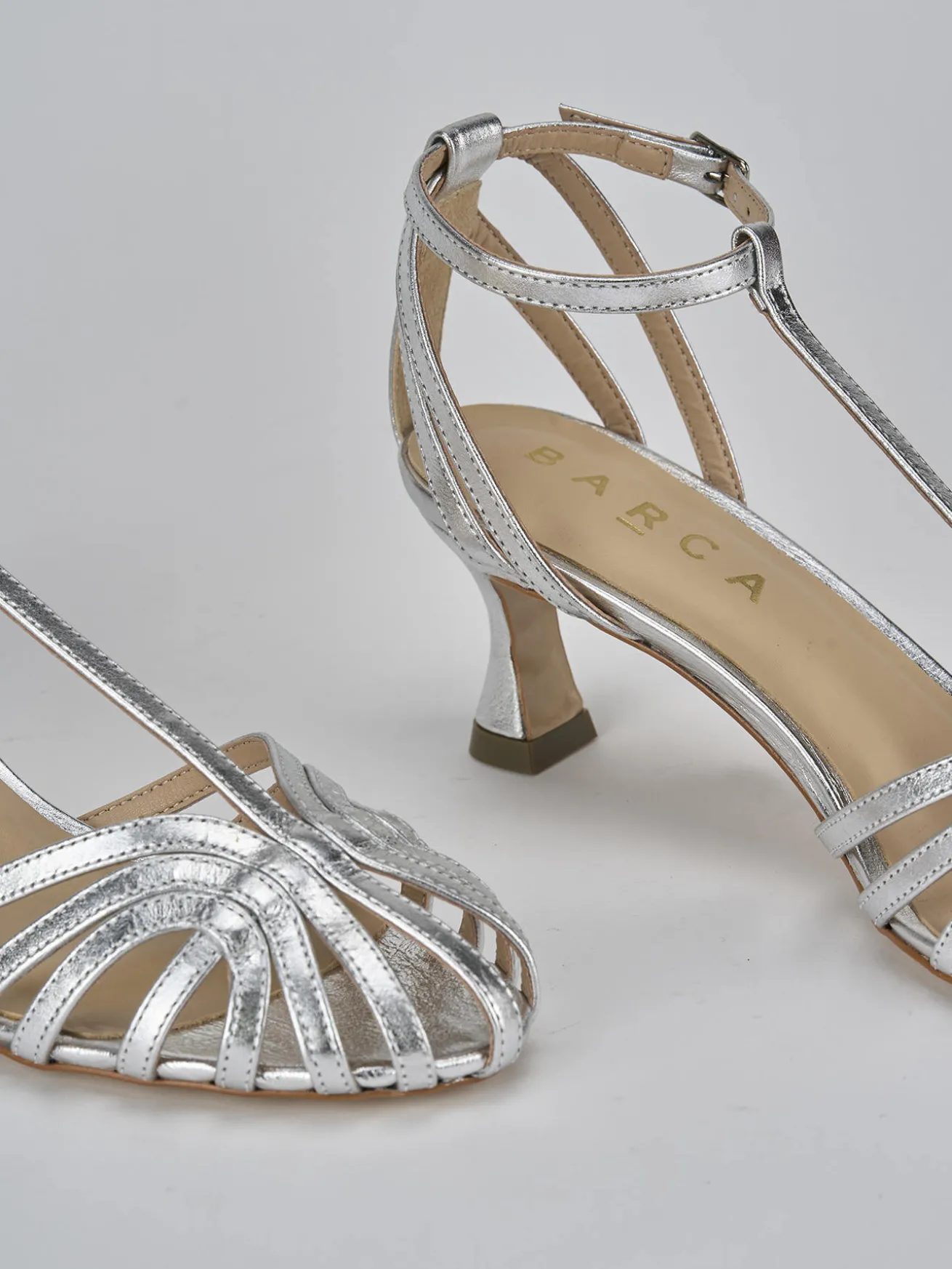 Sandali tacco 5cm pelle argento
