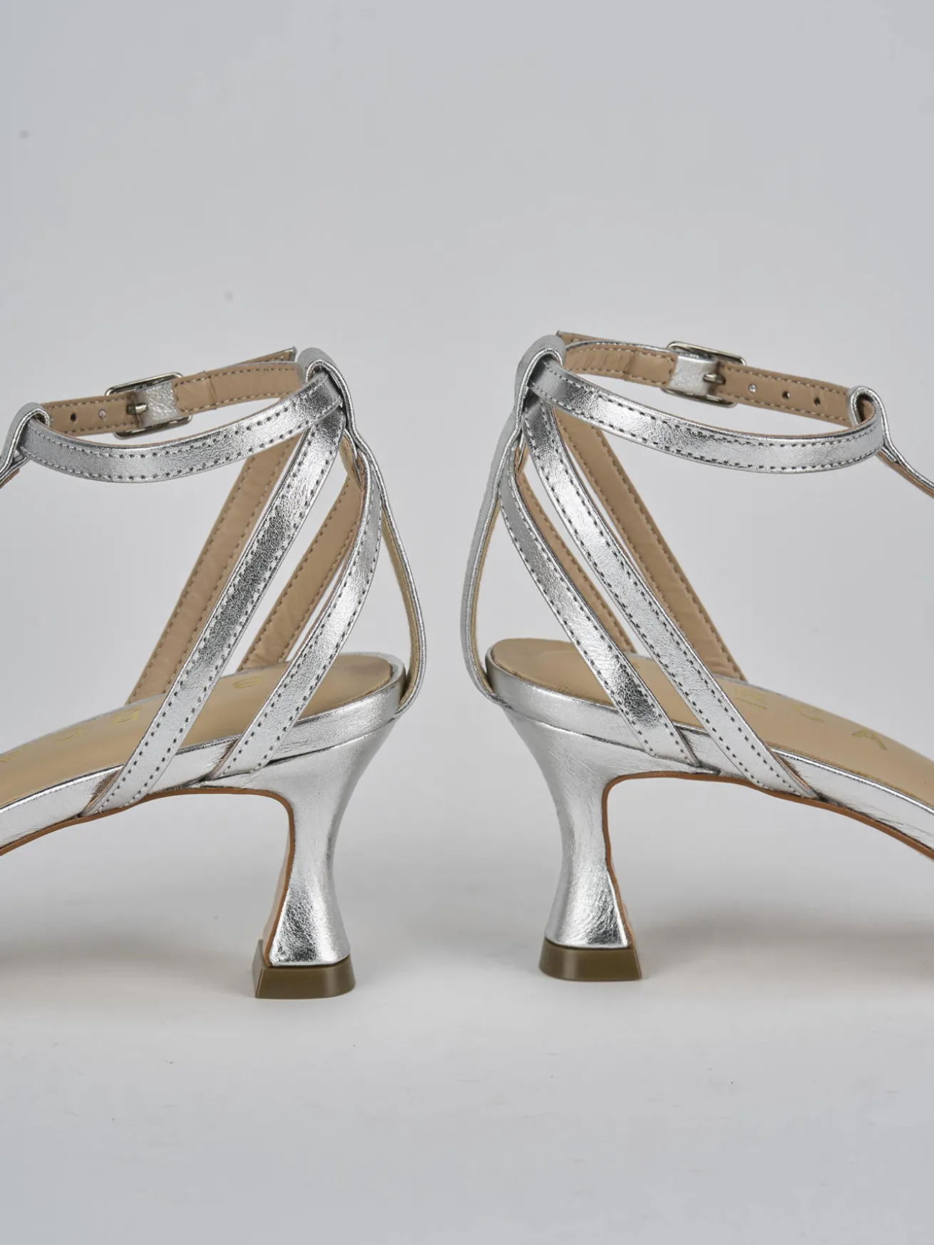 Sandali tacco 5cm pelle argento