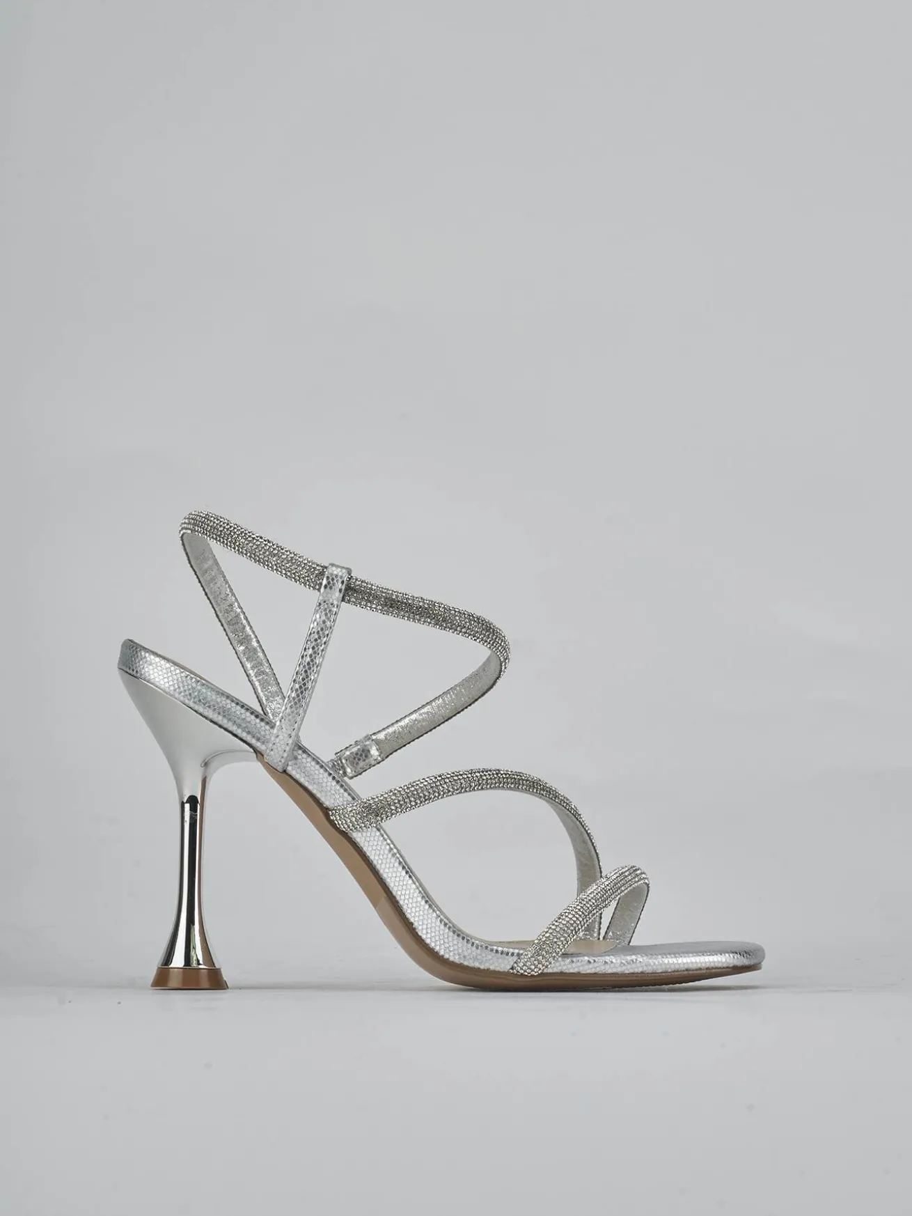 Sandali tacco 10cm pelle argento