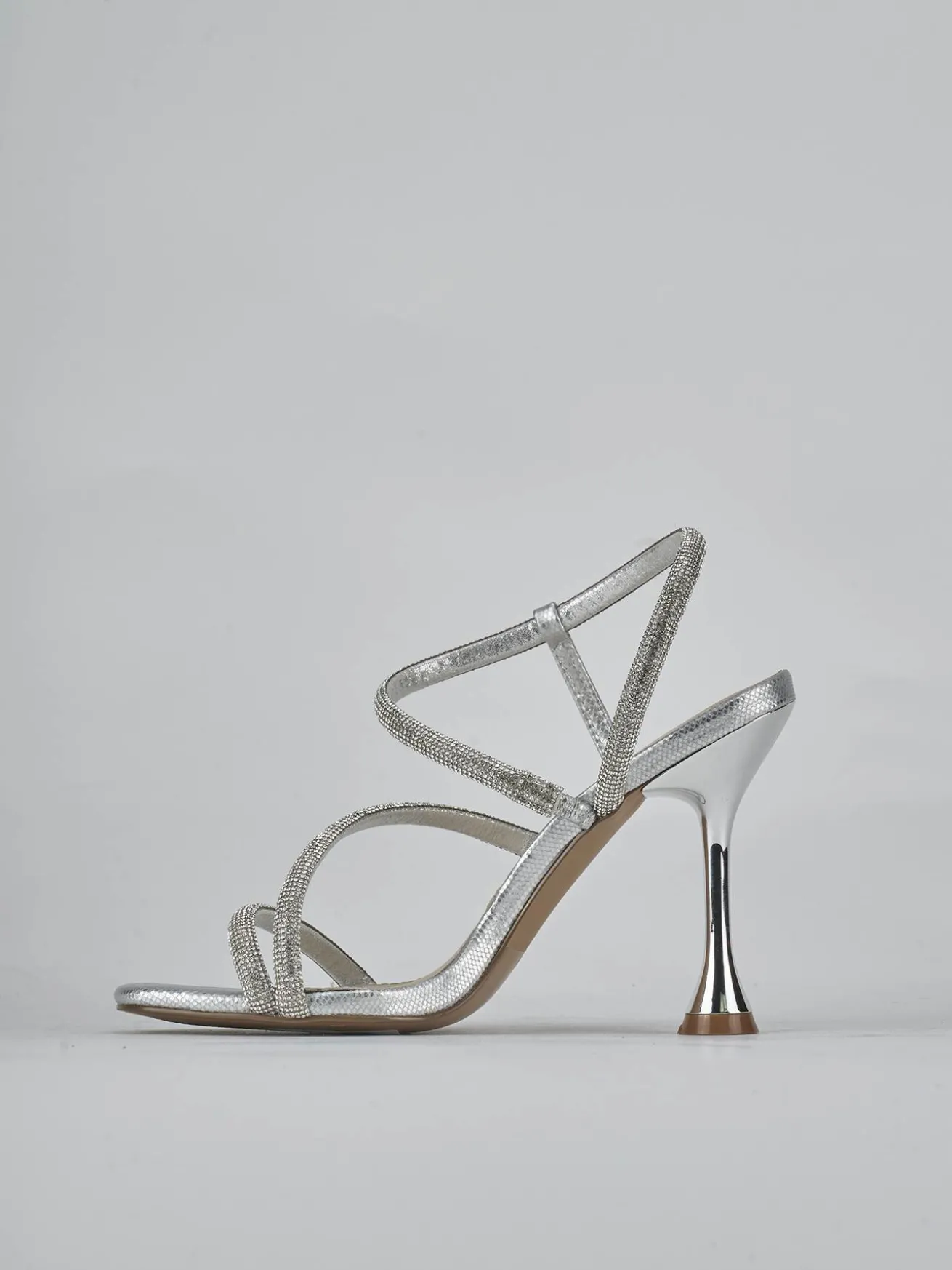 Sandali tacco 10cm pelle argento