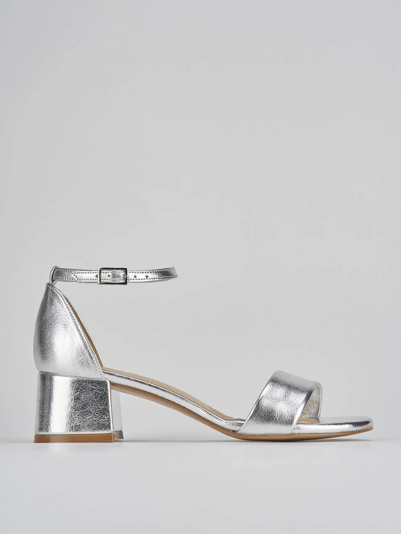 Sandali tacco 5cm pelle argento