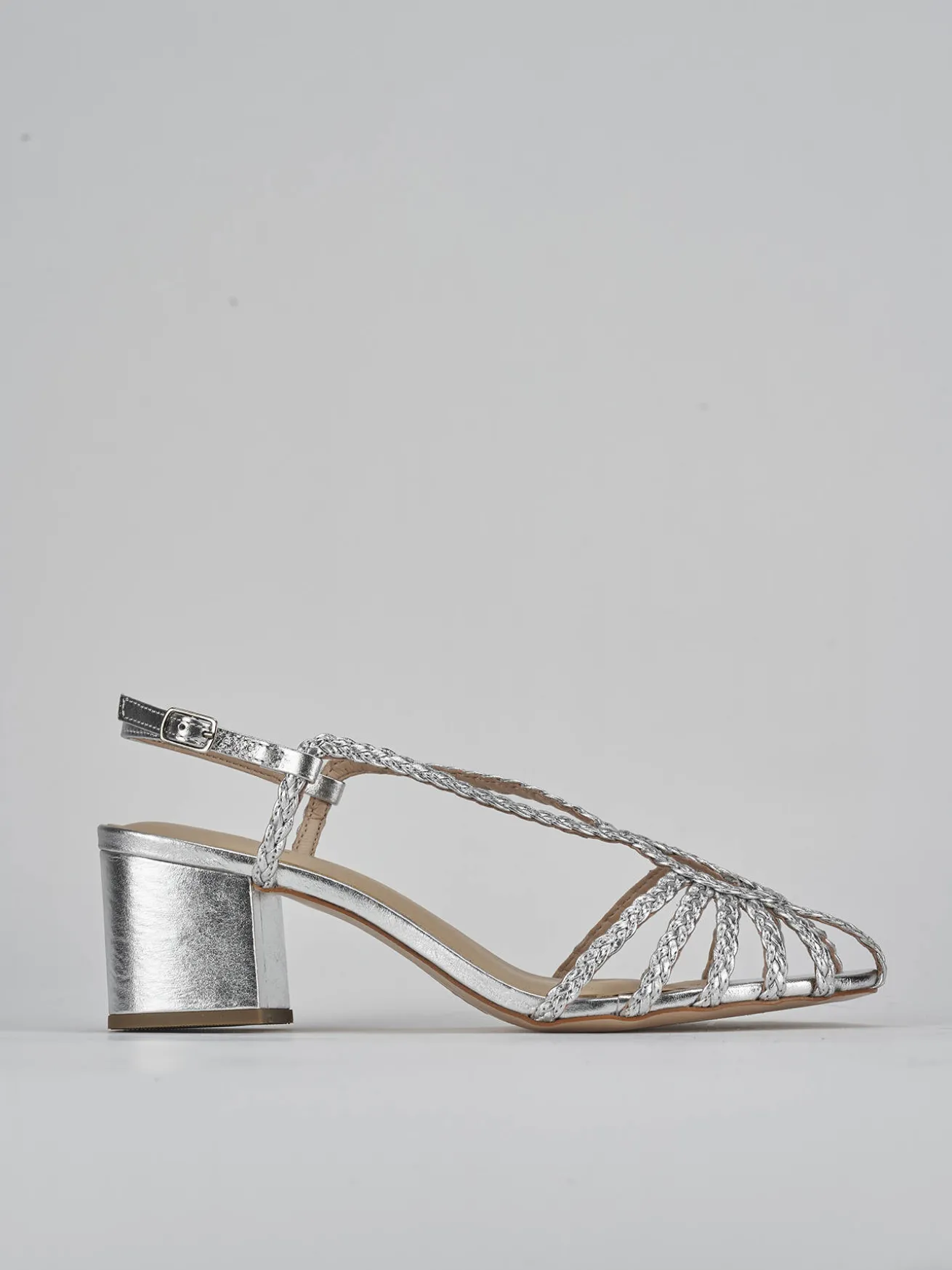 Sandali tacco 5cm pelle argento
