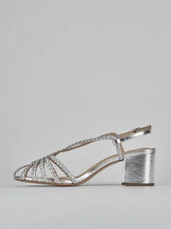 Sandali tacco 5cm pelle argento