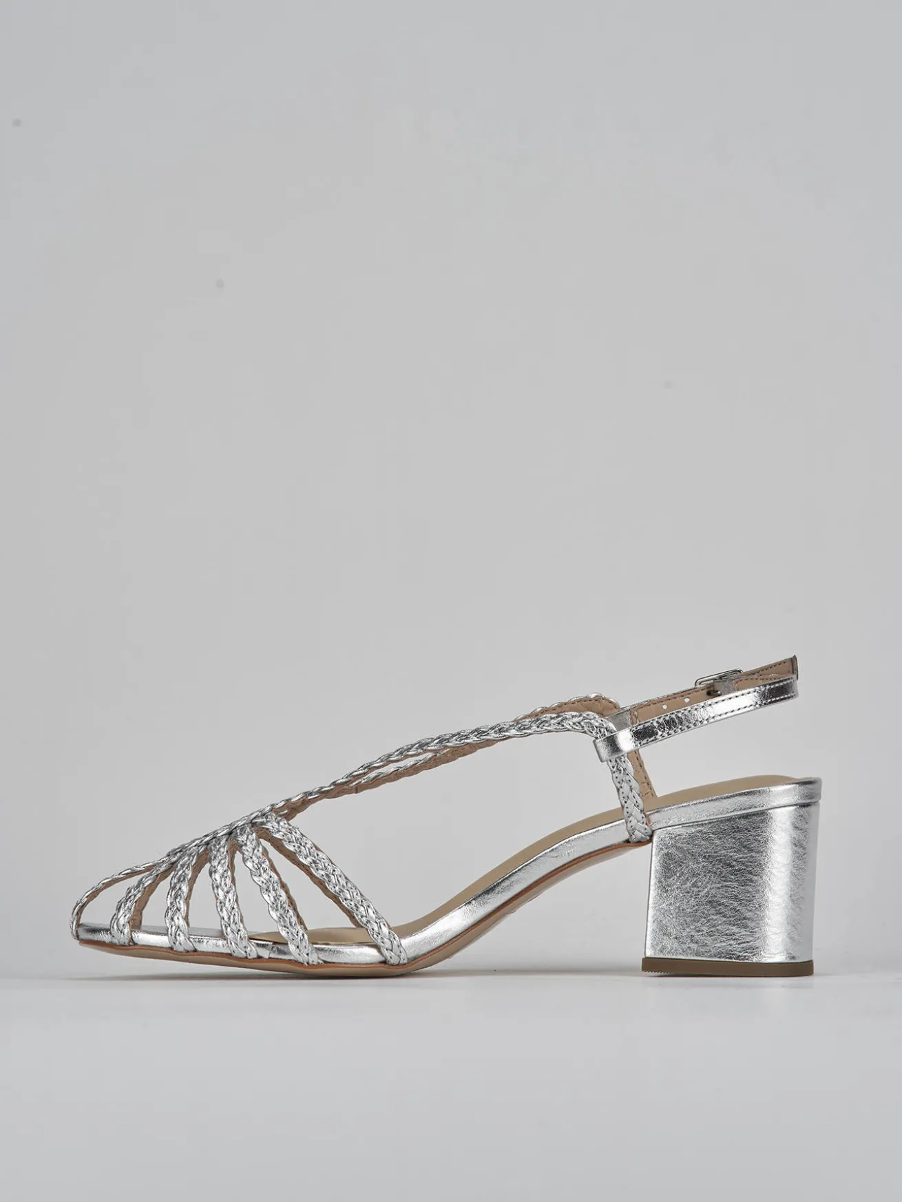Sandali tacco 5cm pelle argento