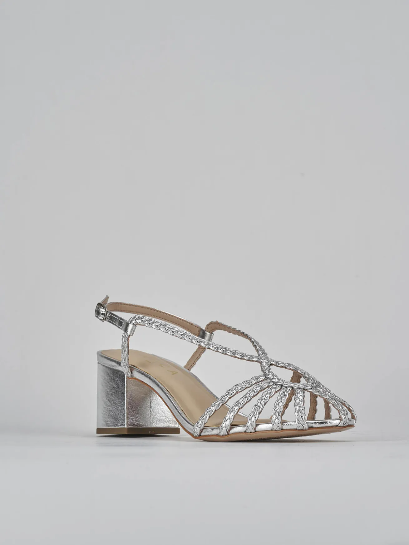 Sandali tacco 5cm pelle argento