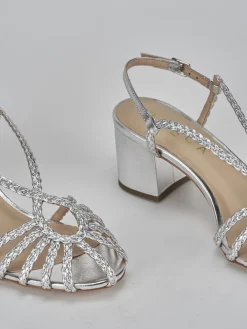 Sandali tacco 5cm pelle argento