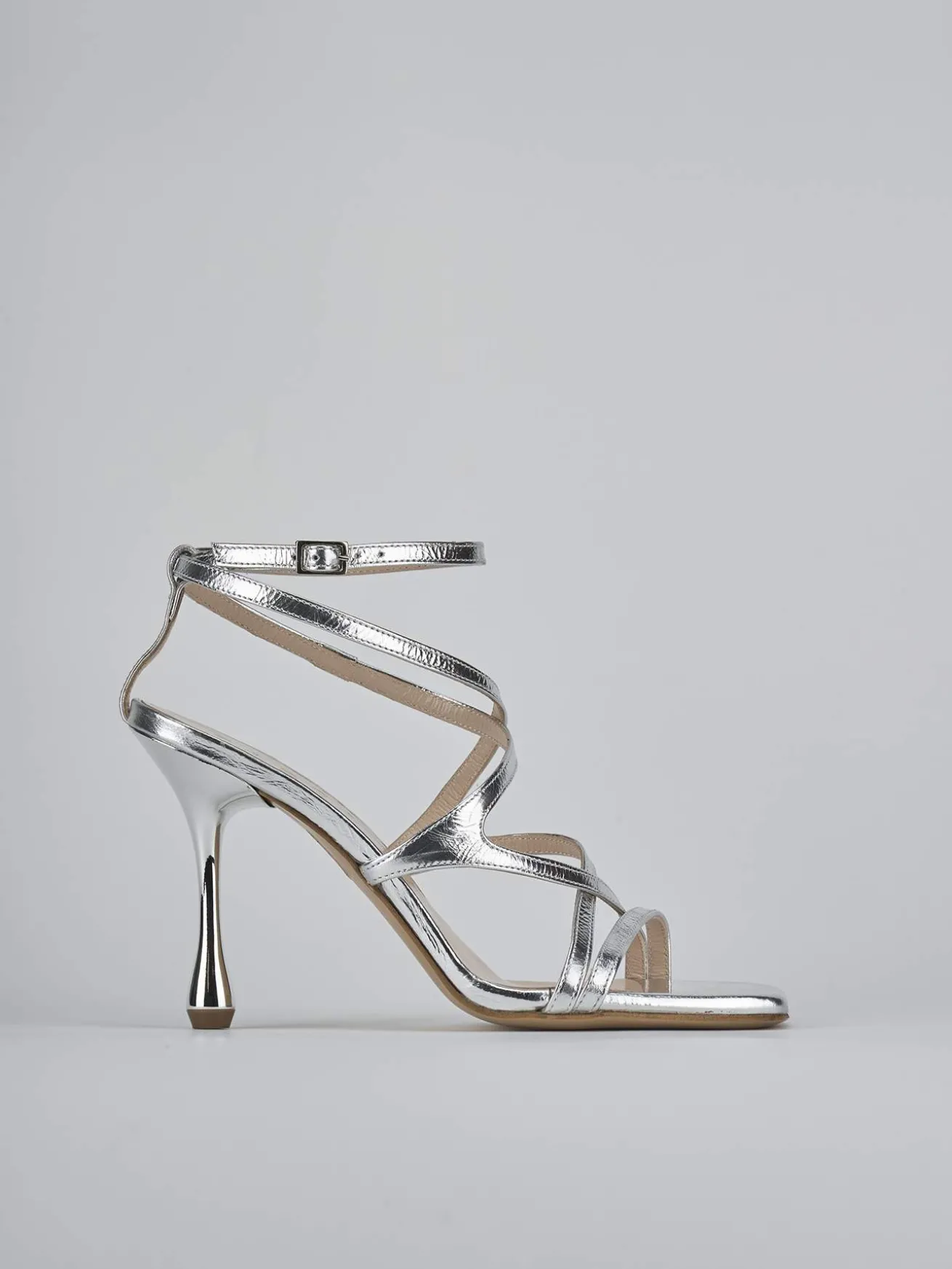 Sandali tacco 8cm pelle argento