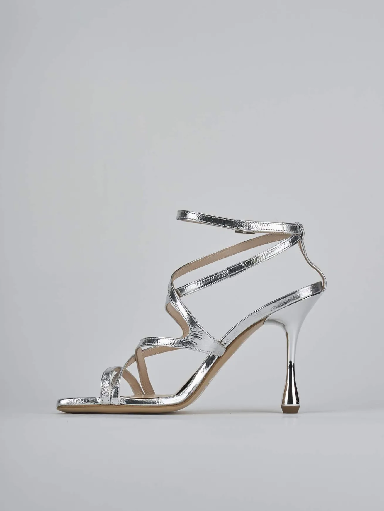 Sandali tacco 8cm pelle argento