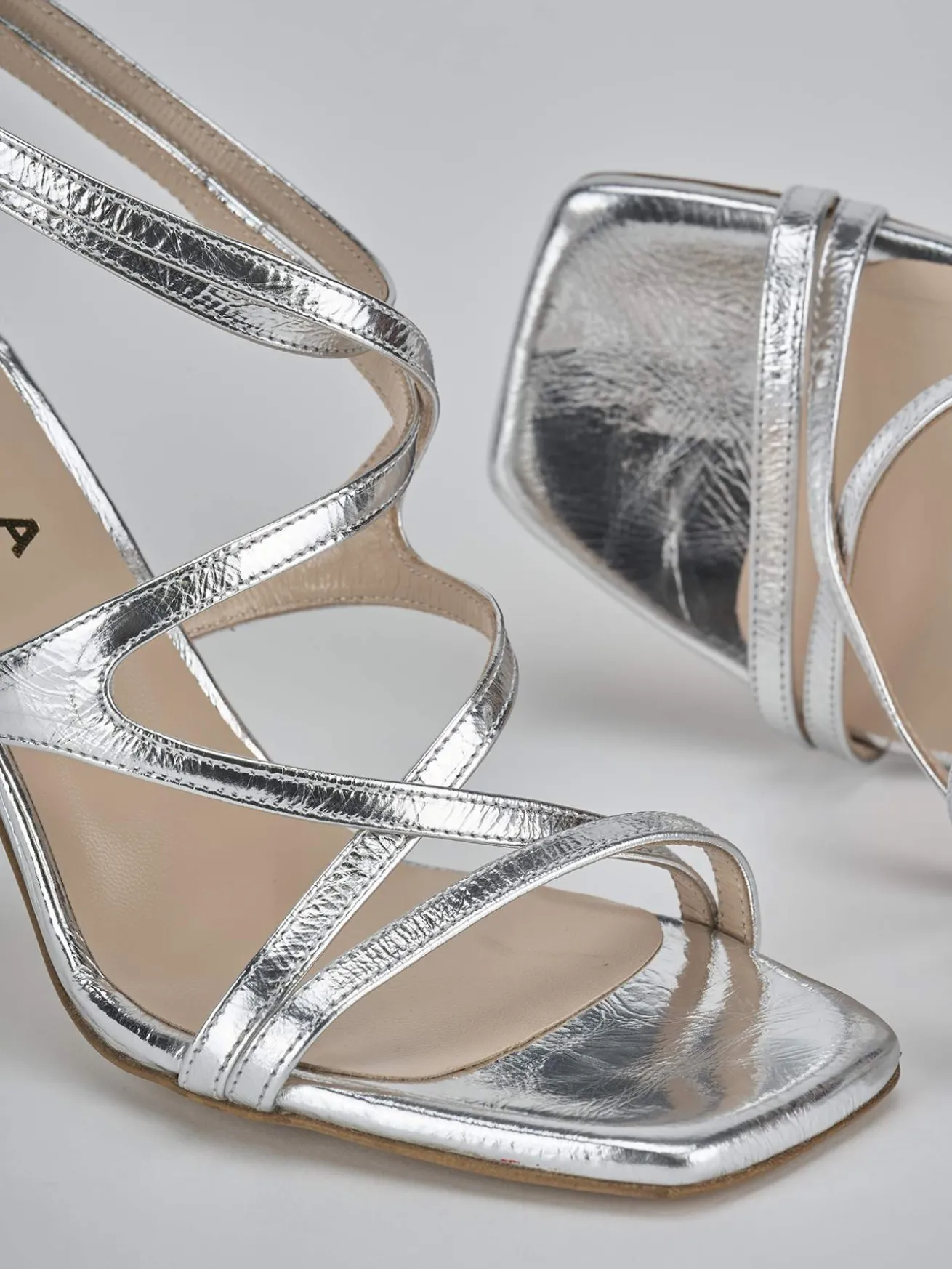 Sandali tacco 8cm pelle argento