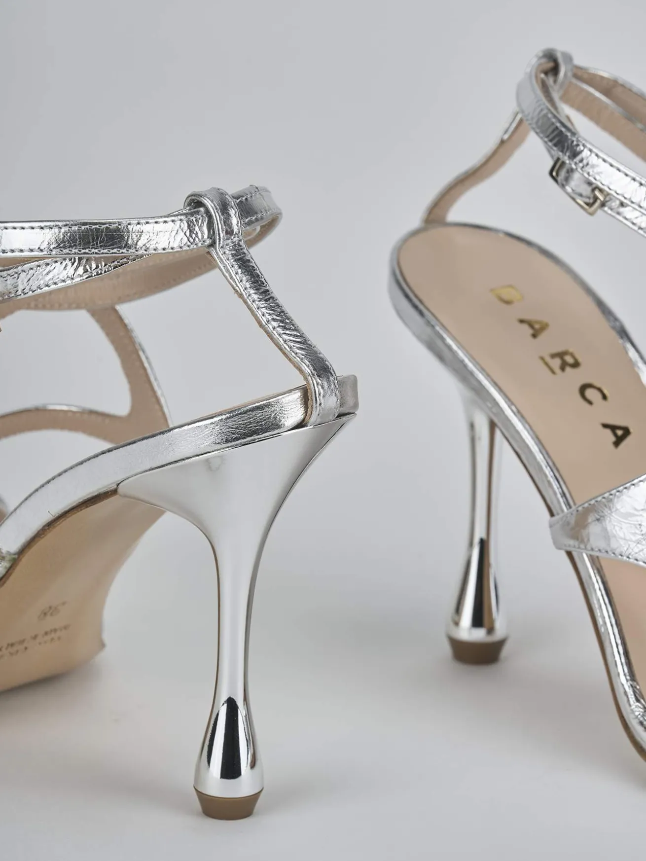 Sandali tacco 8cm pelle argento