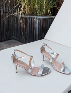 Sandali tacco 7cm pelle argento