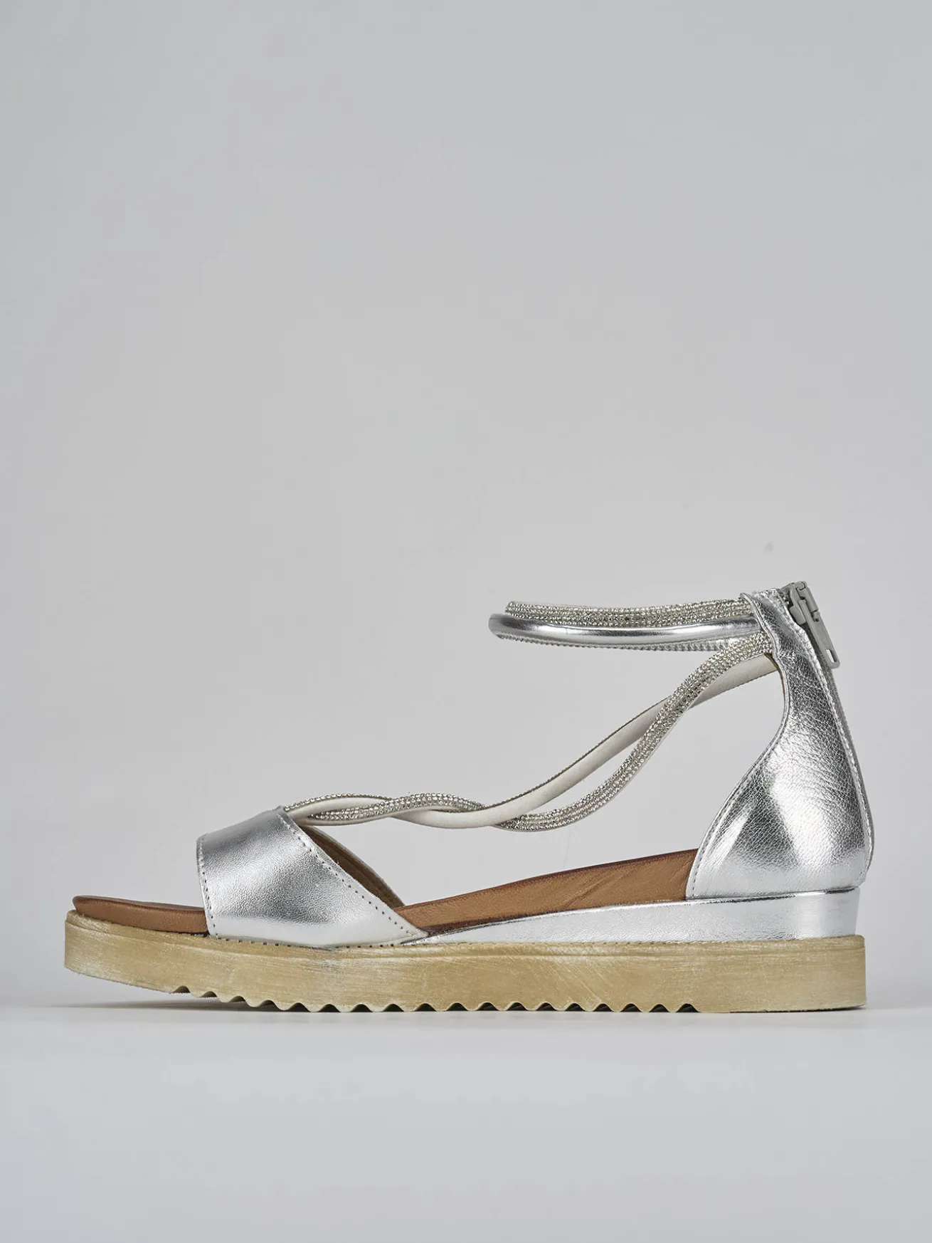 Sandali tacco 3cm pelle argento