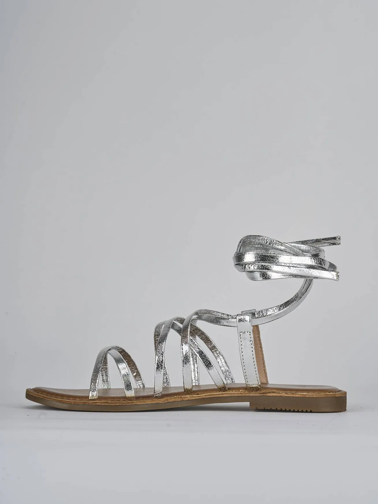 Sandali tacco 1cm pelle argento