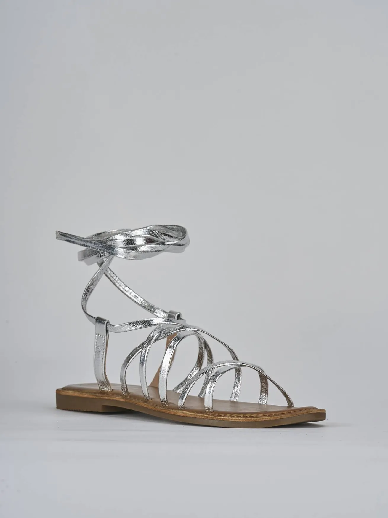 Sandali tacco 1cm pelle argento