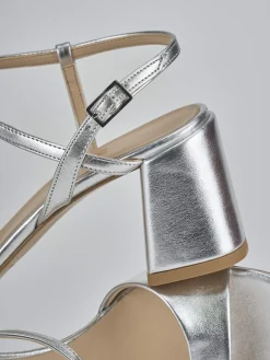 Sandali tacco 9cm pelle argento