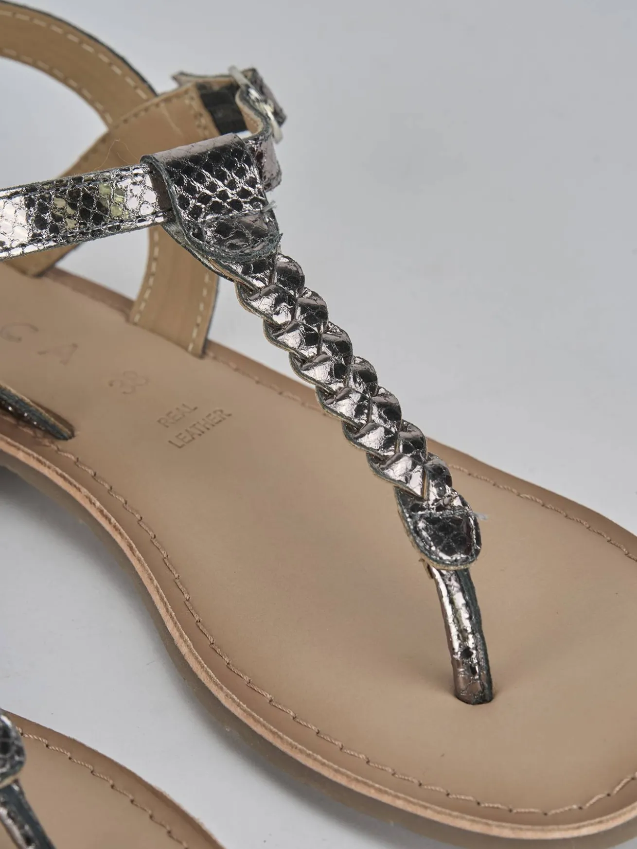 Sandali tacco 1cm pelle argento