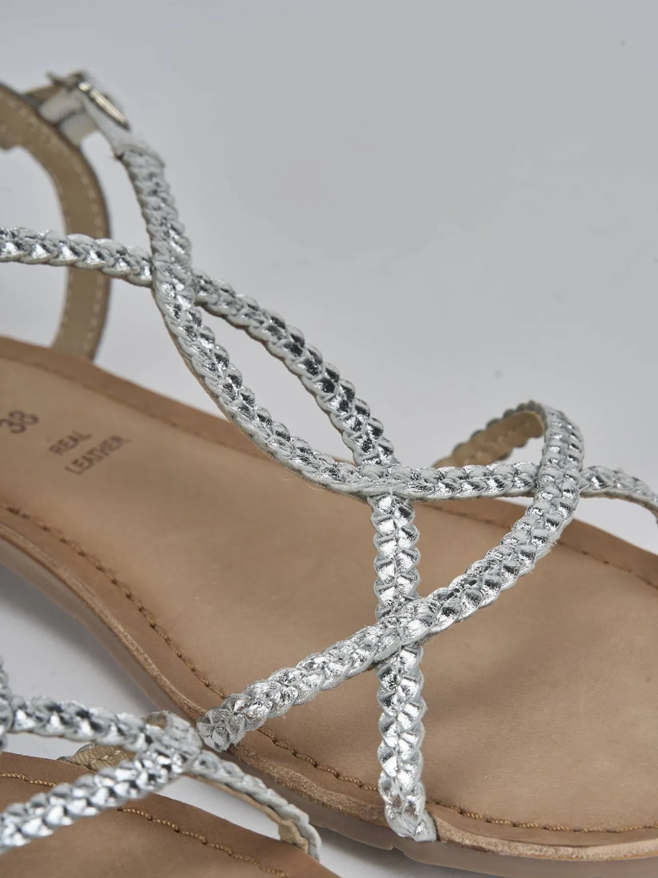 Sandali tacco 1cm pelle argento