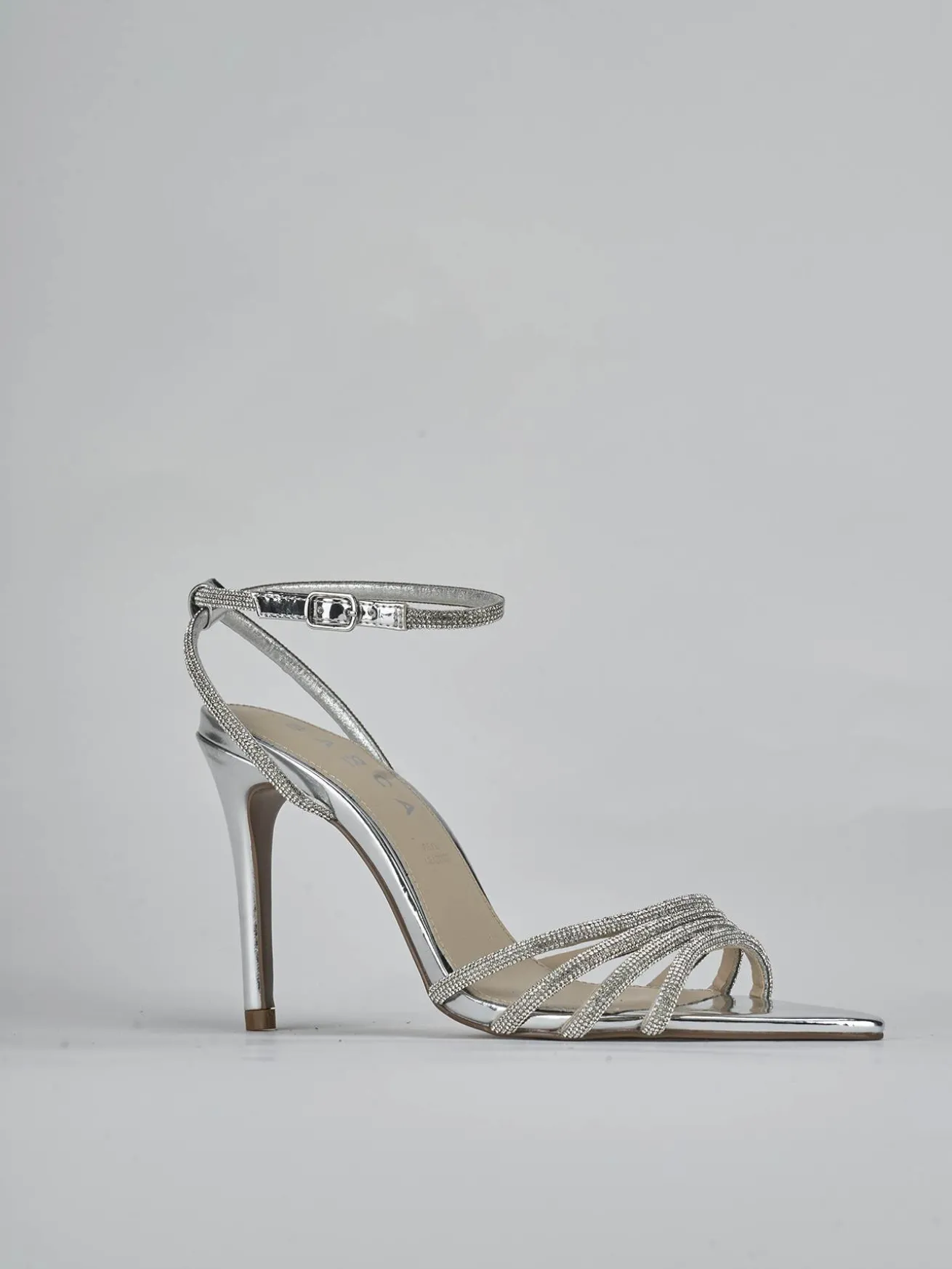 Sandali tacco 9cm pelle argento