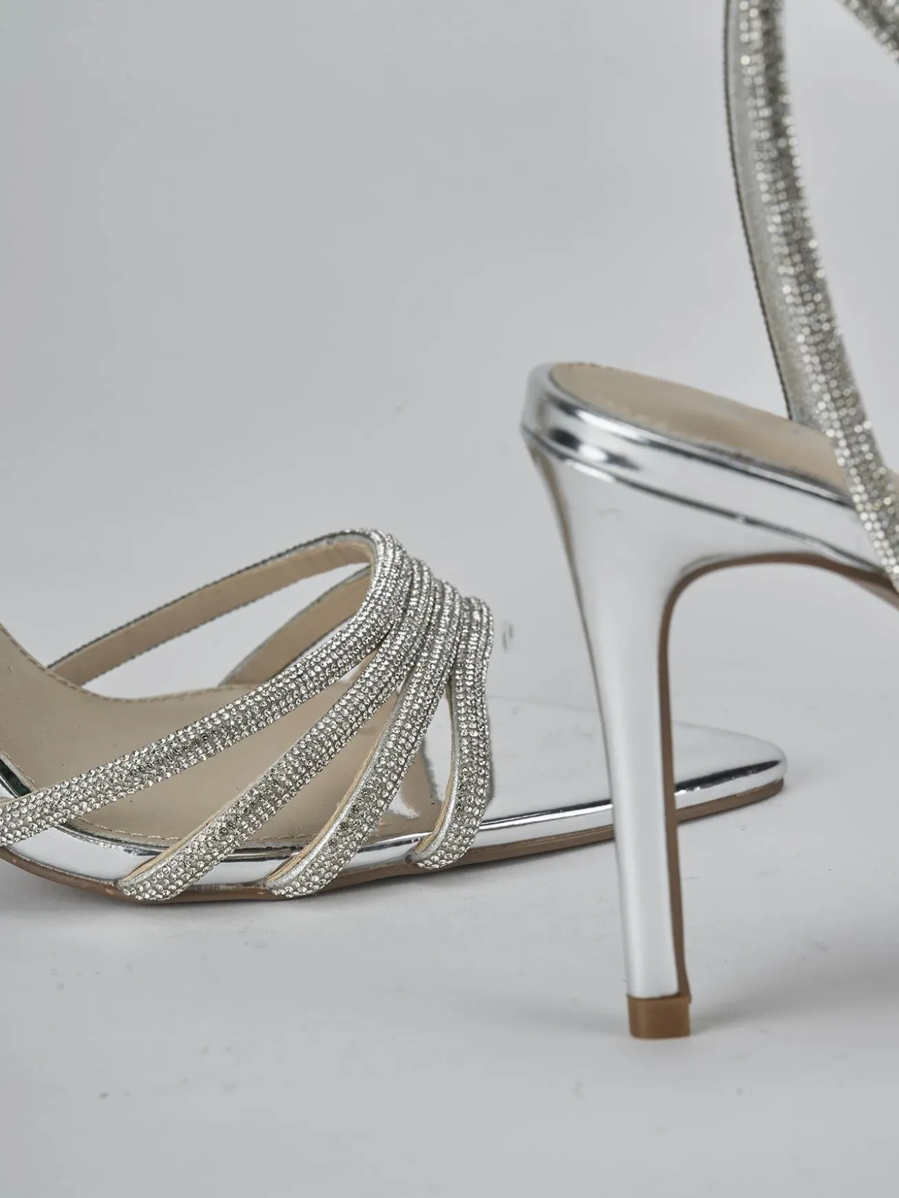 Sandali tacco 9cm pelle argento