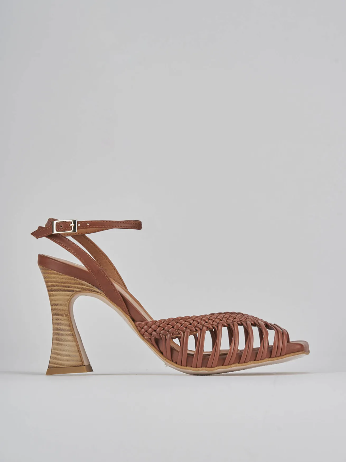 Sandali tacco 8cm pelle marrone