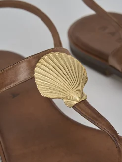 Sandali tacco 1cm pelle marrone