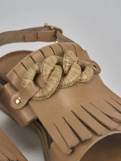 Sandali tacco 2cm pelle marrone