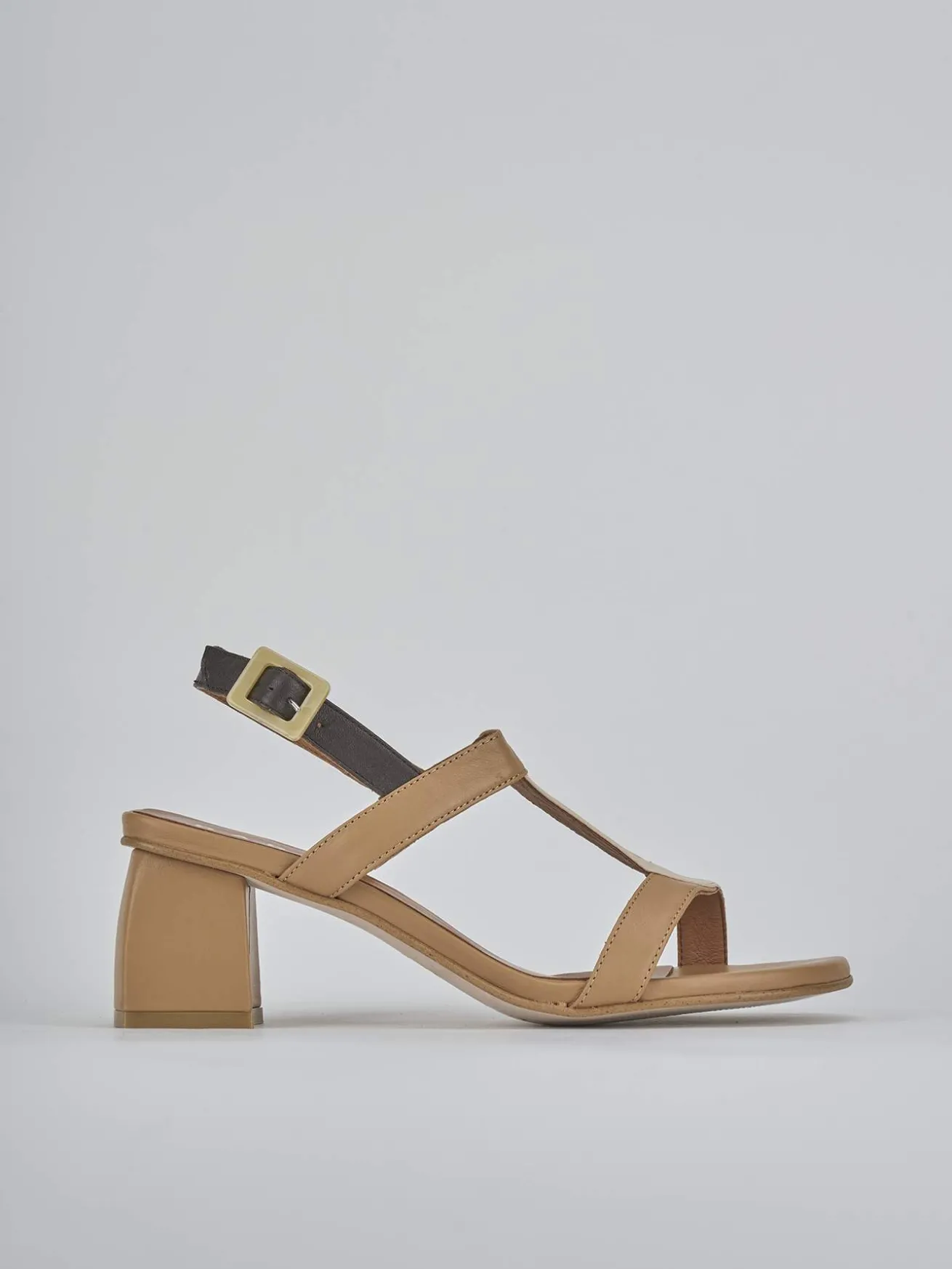 Sandali tacco 5cm pelle marrone