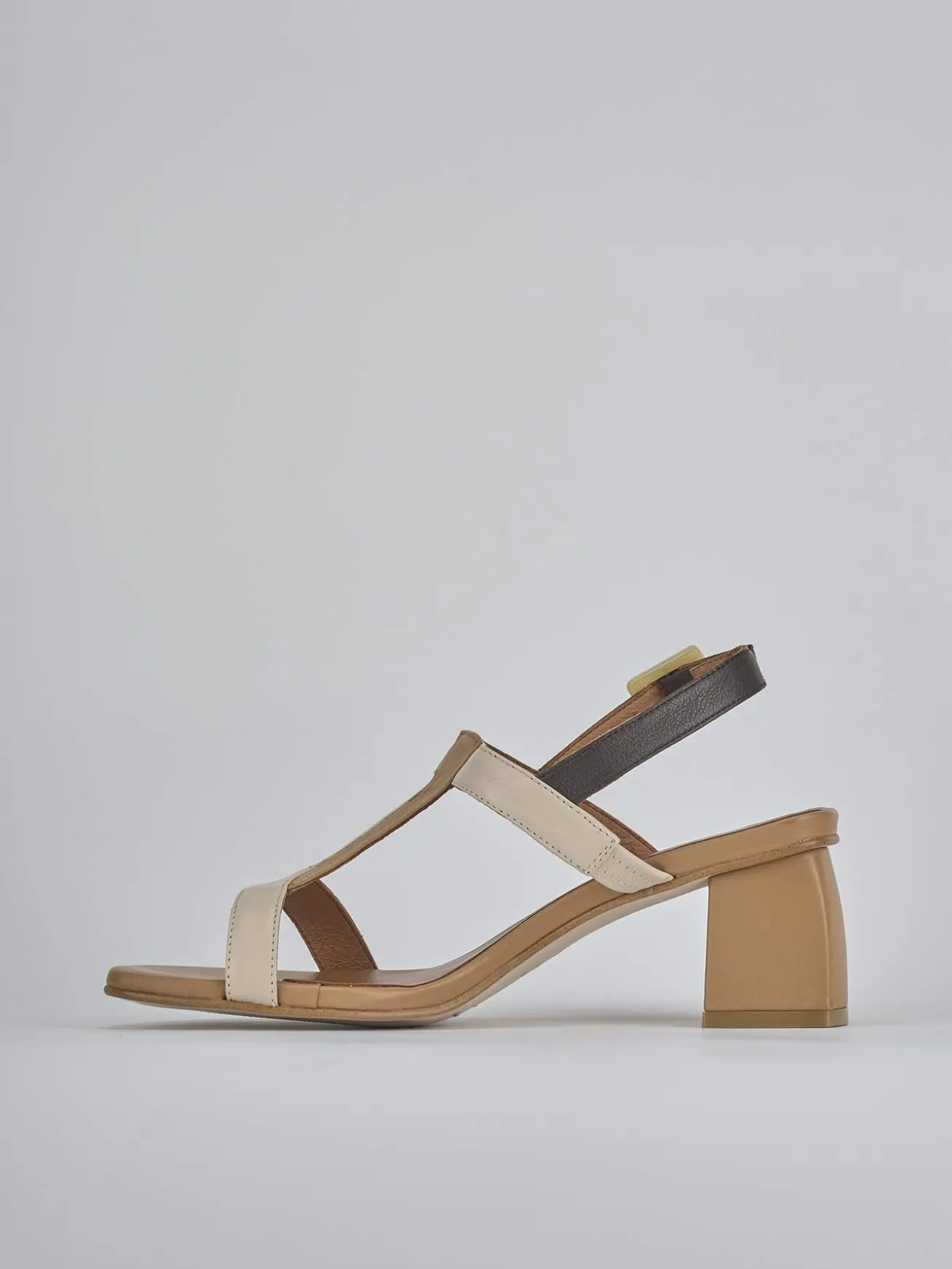 Sandali tacco 5cm pelle marrone