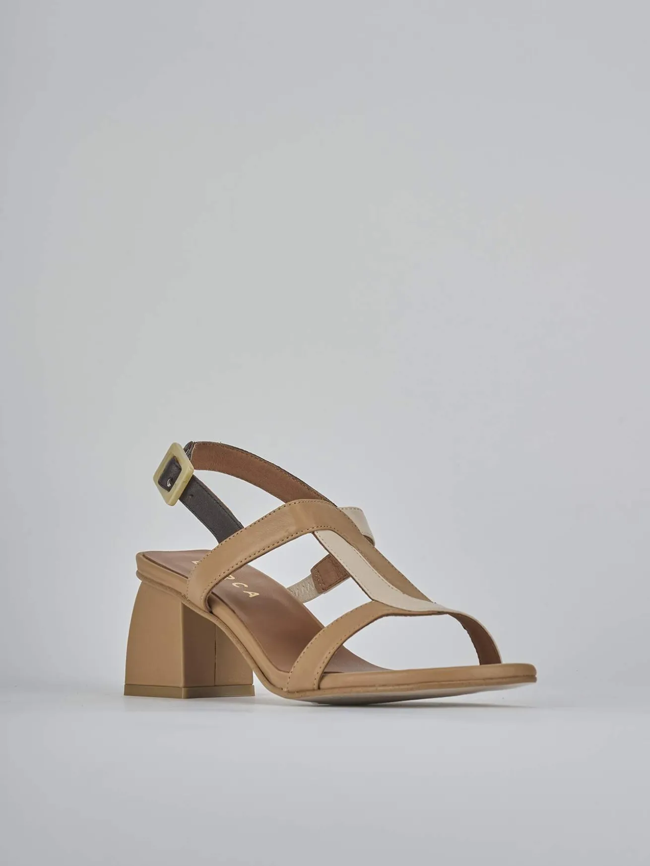 Sandali tacco 5cm pelle marrone