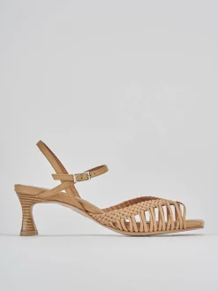 Sandali tacco 5cm pelle marrone