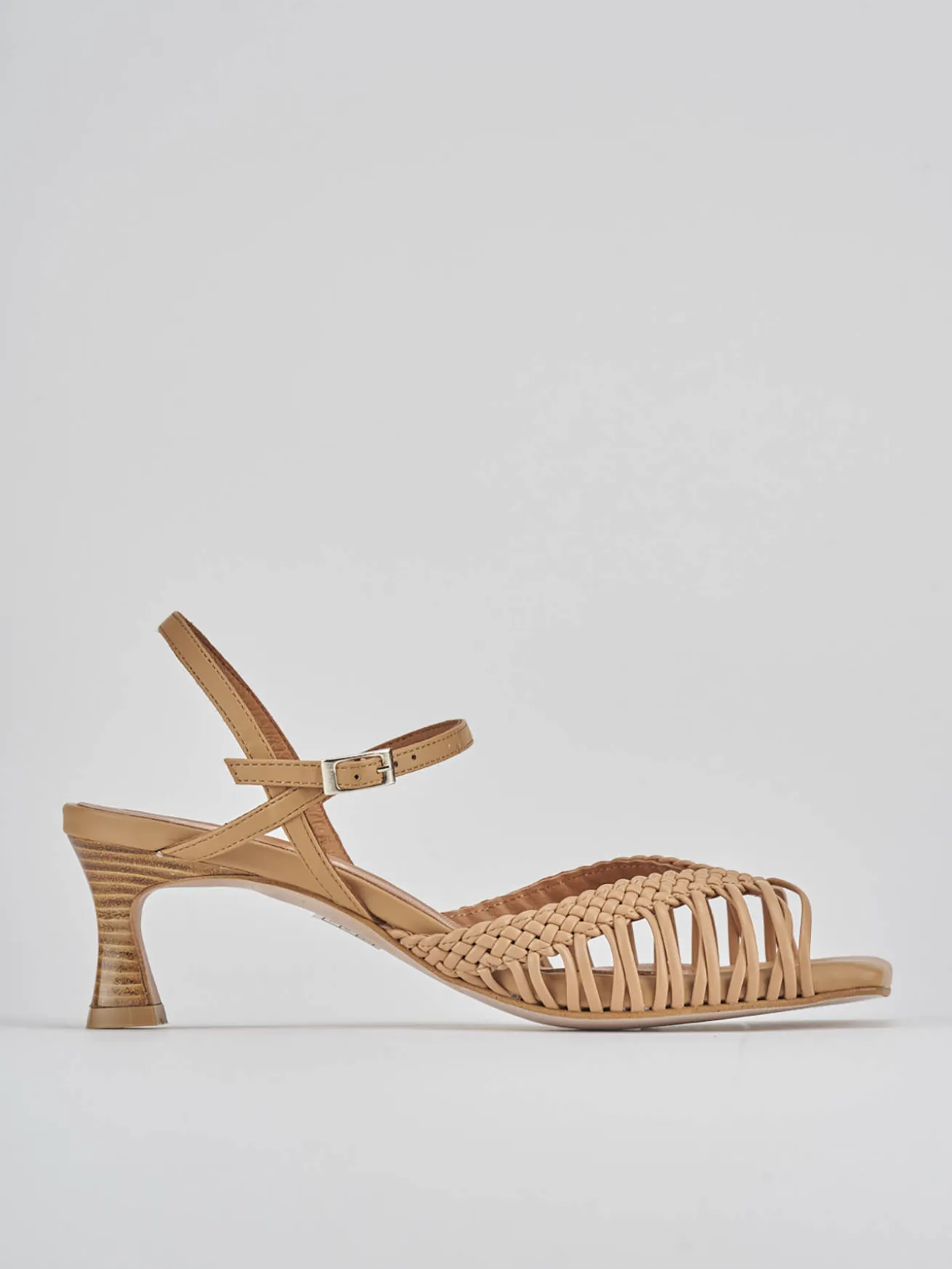 Sandali tacco 5cm pelle marrone