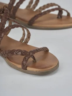 Sandali tacco 1cm pelle marrone