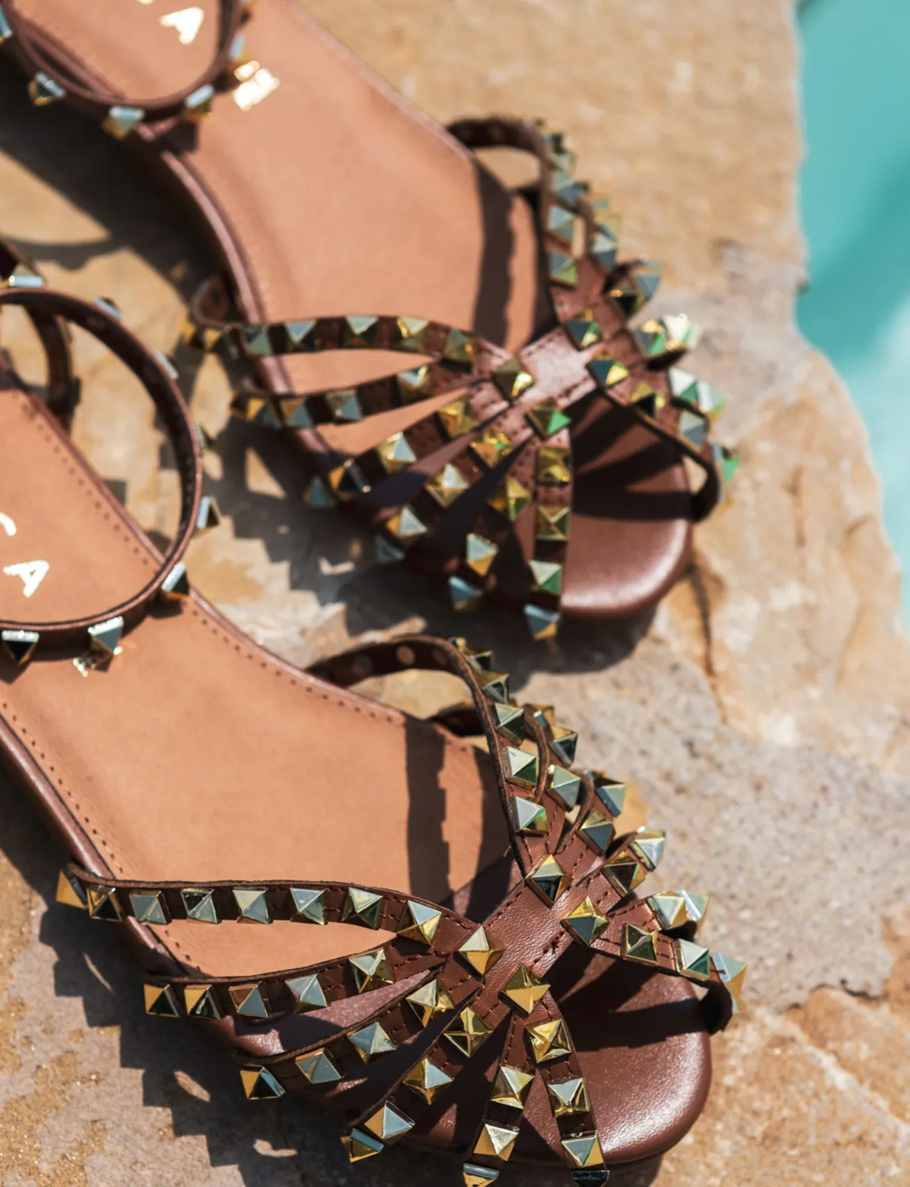 Sandali tacco 1cm pelle marrone