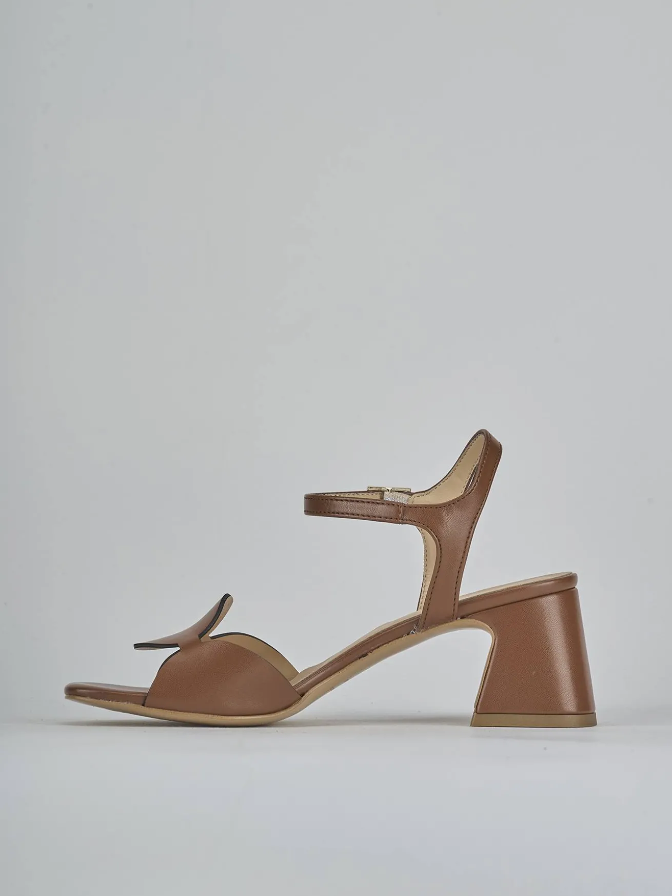 Sandali tacco 5cm pelle marrone