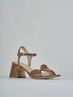 Sandali tacco 5cm pelle marrone