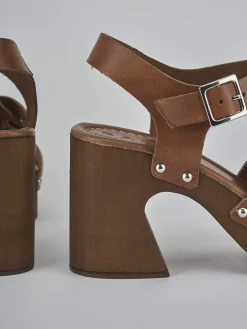 Sandali tacco 9cm pelle marrone