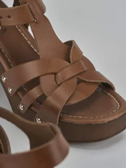 Sandali tacco 9cm pelle marrone