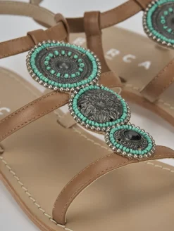 Sandali tacco 1cm pelle marrone