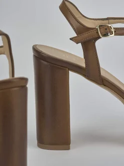 Sandali tacco 9cm pelle marrone