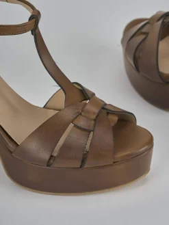 Sandali tacco 9cm pelle marrone