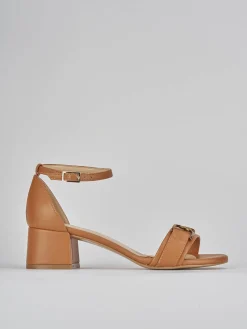 Sandali tacco 5cm pelle marrone