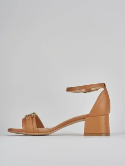 Sandali tacco 5cm pelle marrone