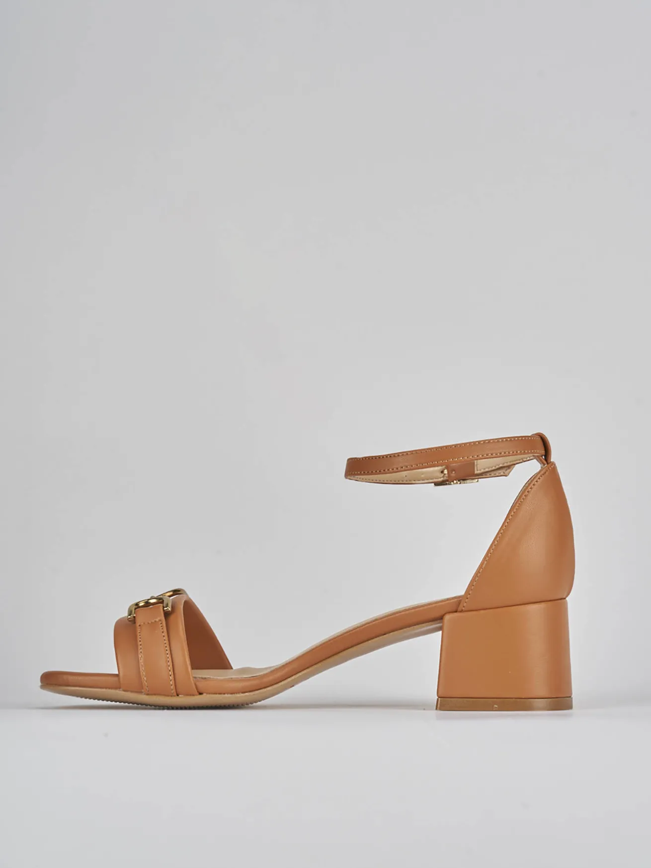 Sandali tacco 5cm pelle marrone