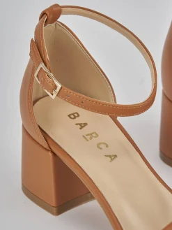 Sandali tacco 5cm pelle marrone