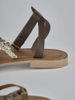 Sandali tacco 1cm pelle multicolor