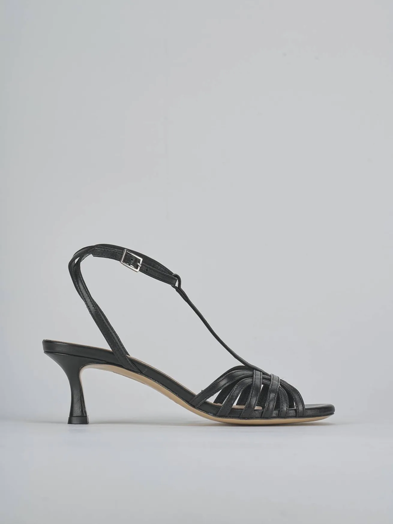 Sandali tacco 5cm pelle nero