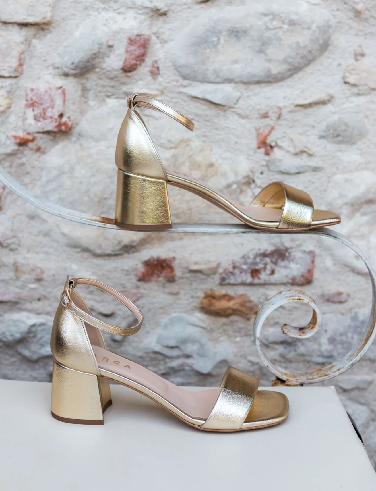 Sandali tacco 6cm pelle oro